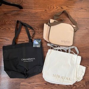 Three Canvas Spa Bags: NWT Canyon Ranch 17”. Like New Mirival 15”. Mirival 13”.